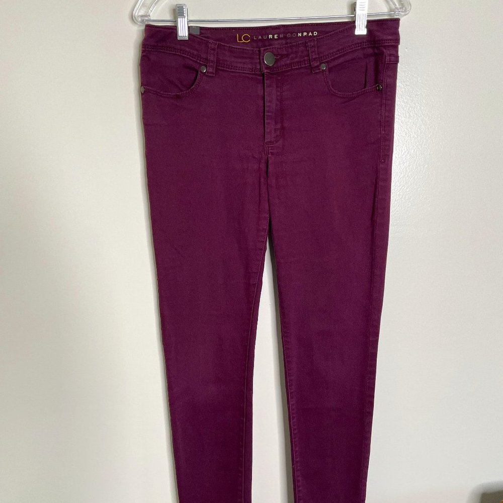 LC Lauren Conrad Skinny Ponte Pants, Maroon, Burgundy, Size 8L